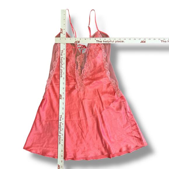Frederick’s of Hollywood Coral Pink Lace‎ Satin Babydoll Slip Dress Lingerie M - Picture 3 of 10